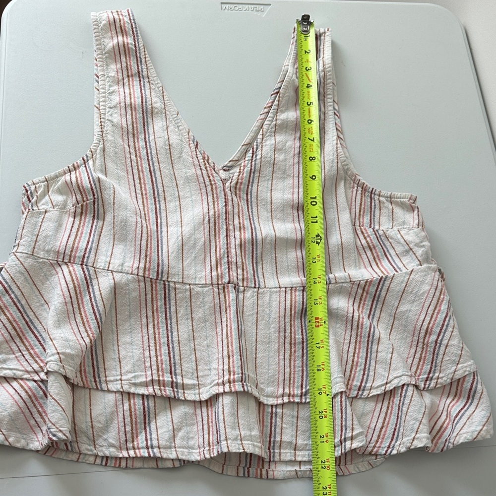 American Eagle Outfitters Striped V-Neck cotton/linen Blouse - maroon & cream - Picture 6 of 6